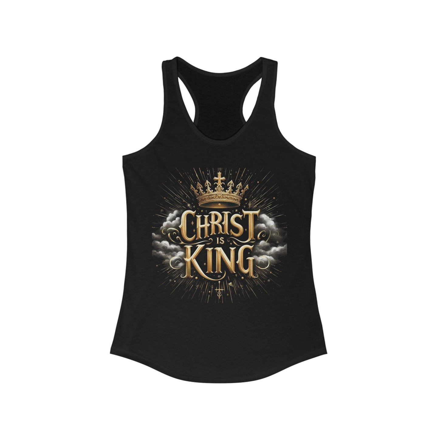 Christ the King | Women’s Racerback Tank – Golden Faith, Unshakable Strength