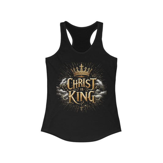 Christ the King | Women’s Racerback Tank – Golden Faith, Unshakable Strength