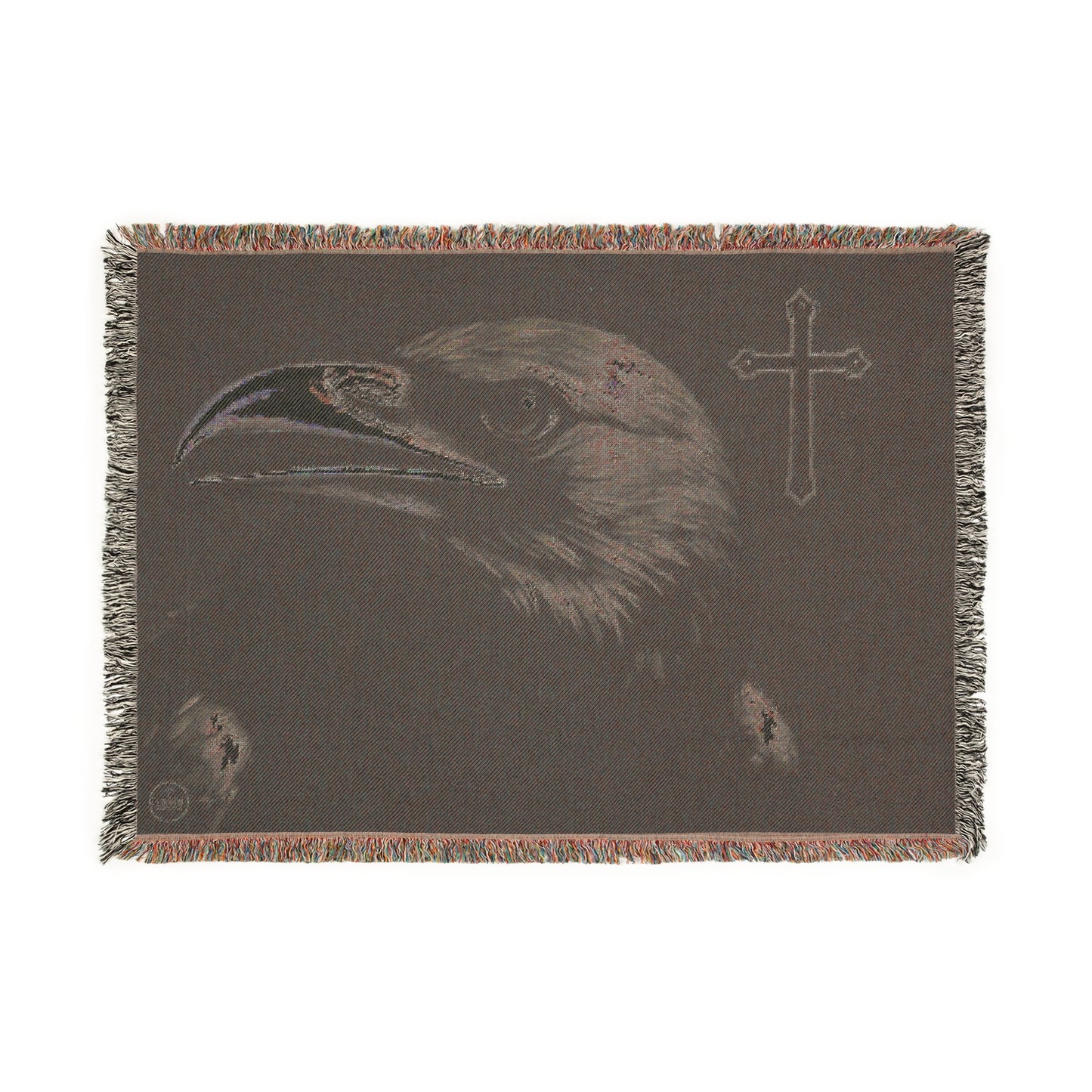 Divine Watcher Crow & Cross Woven Blanket – Bold Spiritual Decor