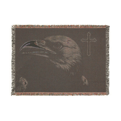Divine Watcher Crow & Cross Woven Blanket – Bold Spiritual Decor