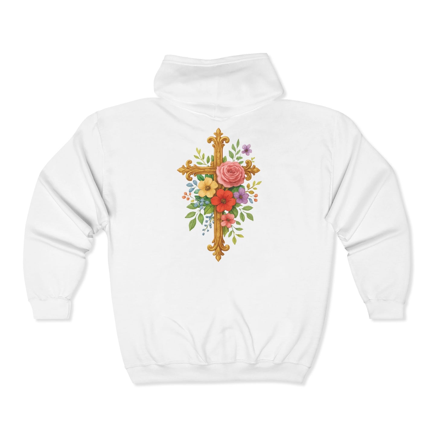 Blooming Faith Women's Zip-Up Hoodie with Floral Cross Design