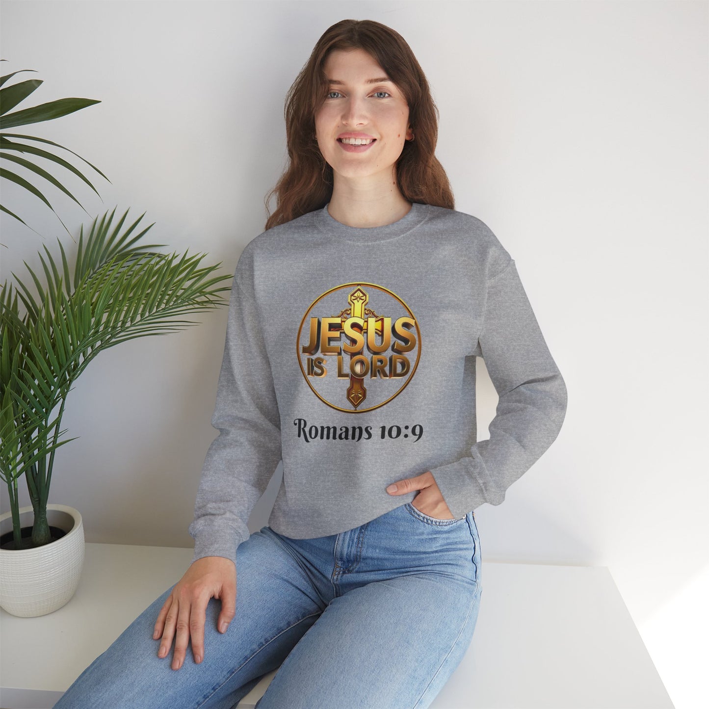 Romans 10:9 Inspired Christian Sweater – Declare Jesus Is Lord & He Is Risen (Dark Lettering)