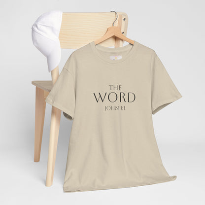 “The Word Eternal” – Men’s Christian Tee with Bold Dark Lettering (John 1:1)
