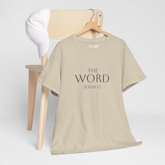“The Word Eternal” – Men’s Christian Tee with Bold Dark Lettering (John 1:1)
