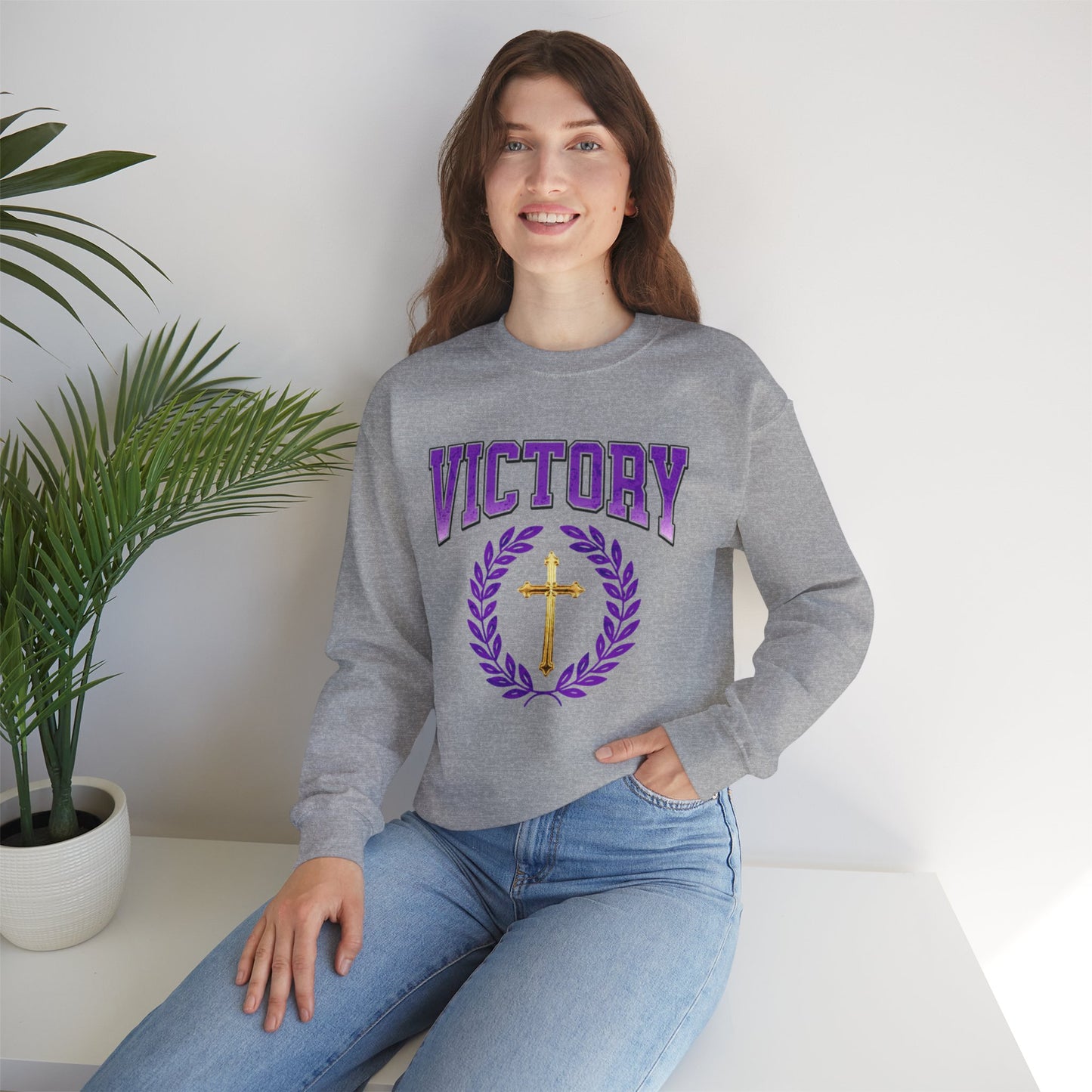 Victory Women’s Sweatshirt – Bold Purple Logo, Faith in Comfort
