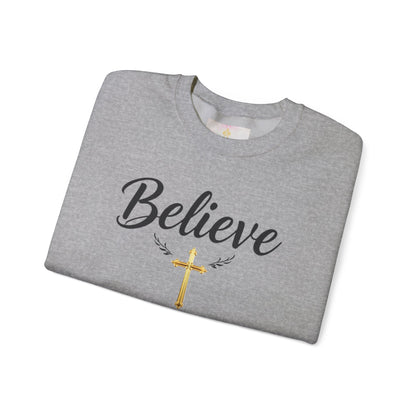 Believe Women’s Christian Sweatshirt – Golden Cross
