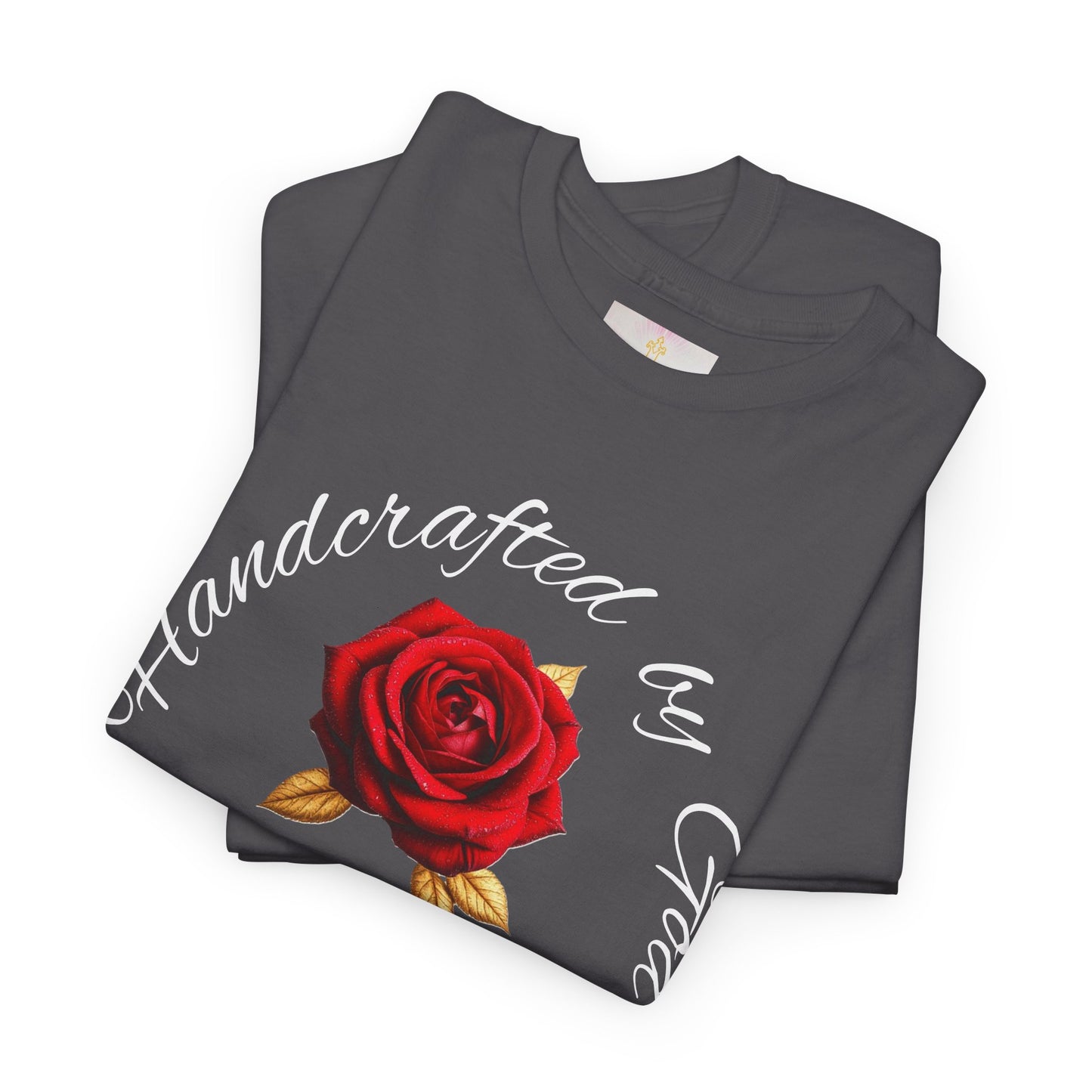 Handcrafted by God (Rose) - Woman's Christian T-Shirt (White Lettering)