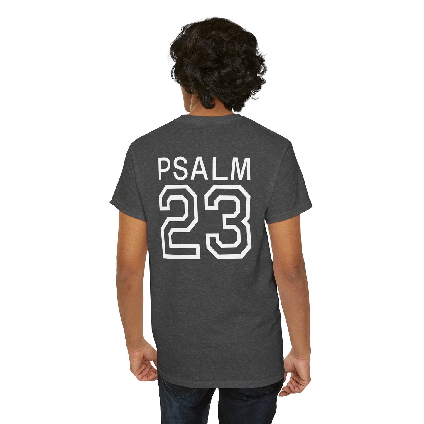 Psalm 23 Men’s T-Shirt – Inspired Sports-Style Shirt (White Numbering)