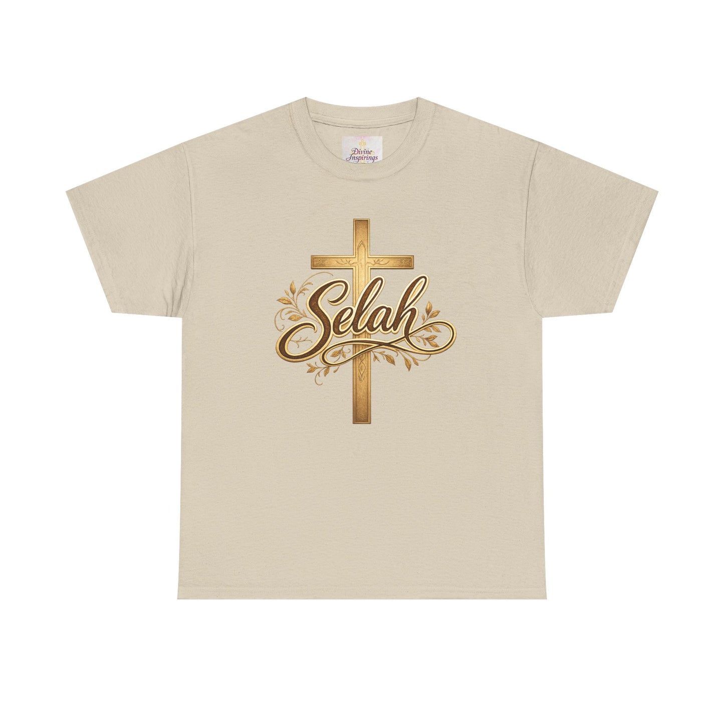 Selah Cross Tee — Women's Christian T‑Shirt with Gold Script