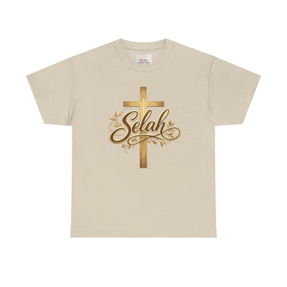 Selah Cross Tee — Women's Christian T‑Shirt with Gold Script