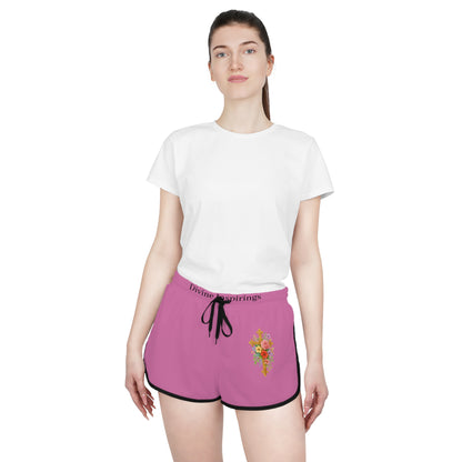 Blooming Faith Women's Shorts in Pink with Floral Cross Design