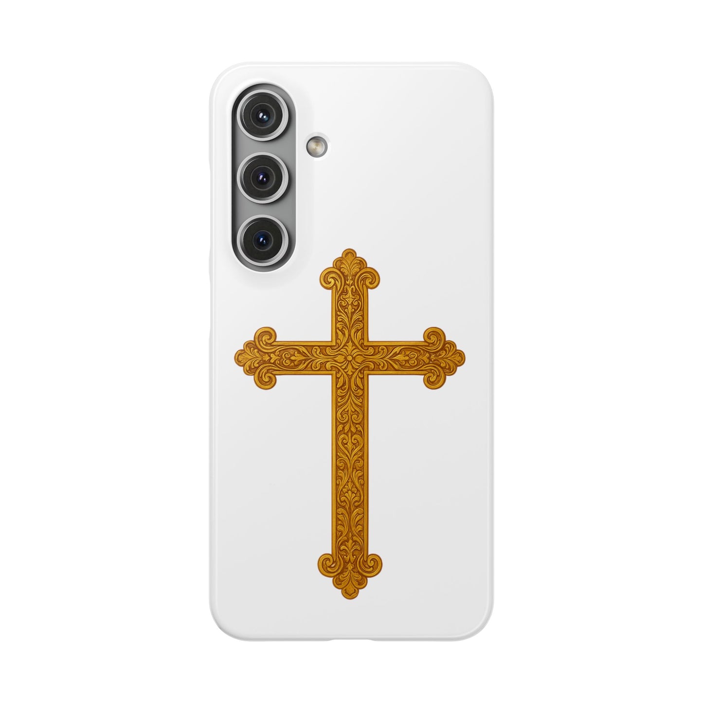 White Samsung Snap Case – Gold Cross Design