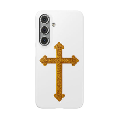 White Samsung Snap Case – Gold Cross Design