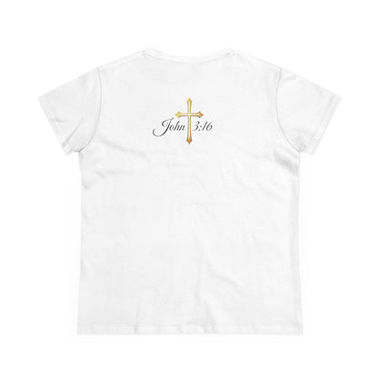 Saved Women’s Tee – Christian Faith Shirt with Cross Design