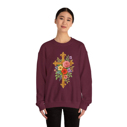 Floral Cross Women’s Sweatshirt – Grace in Full Bloom