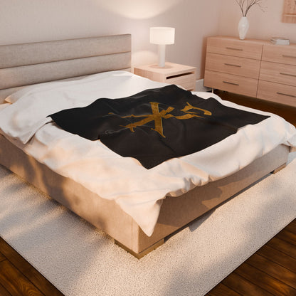 Eternal Glory Plush Blanket – Gold Chi Rho on Black