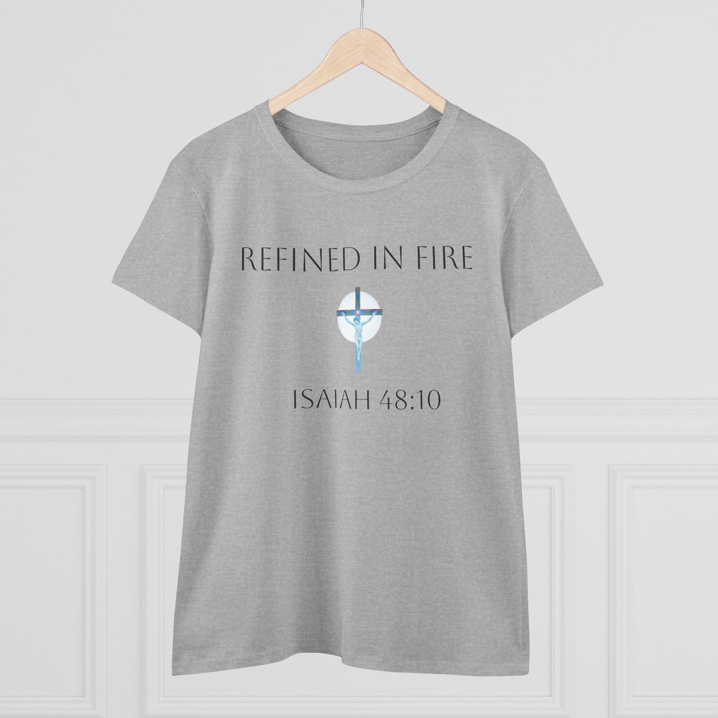Refined in Fire – Isaiah 48:10 Christian Faith Tee (Dark Lettering)