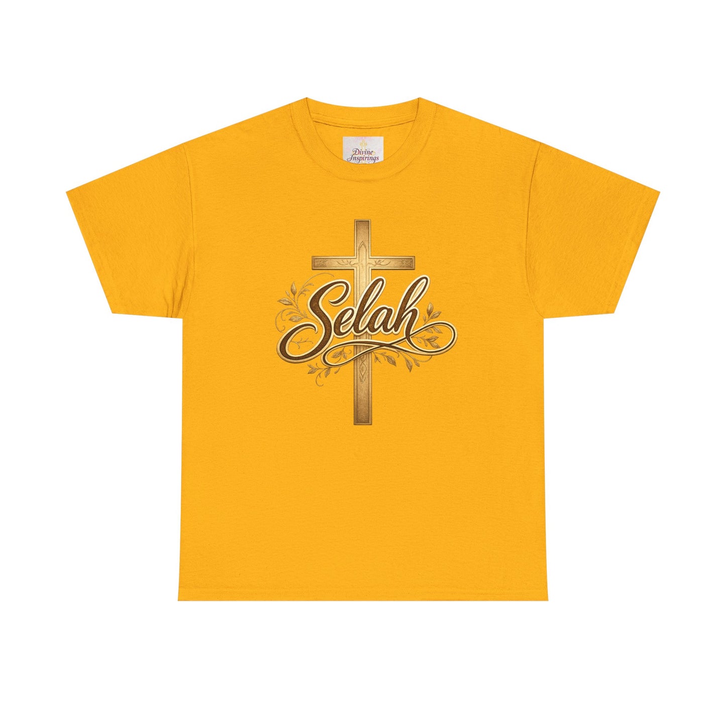 Selah Cross Tee — Women's Christian T‑Shirt with Gold Script