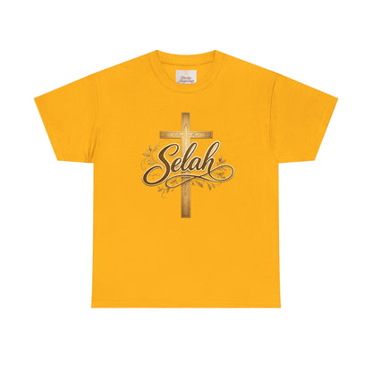 Selah Cross Tee — Women's Christian T‑Shirt with Gold Script