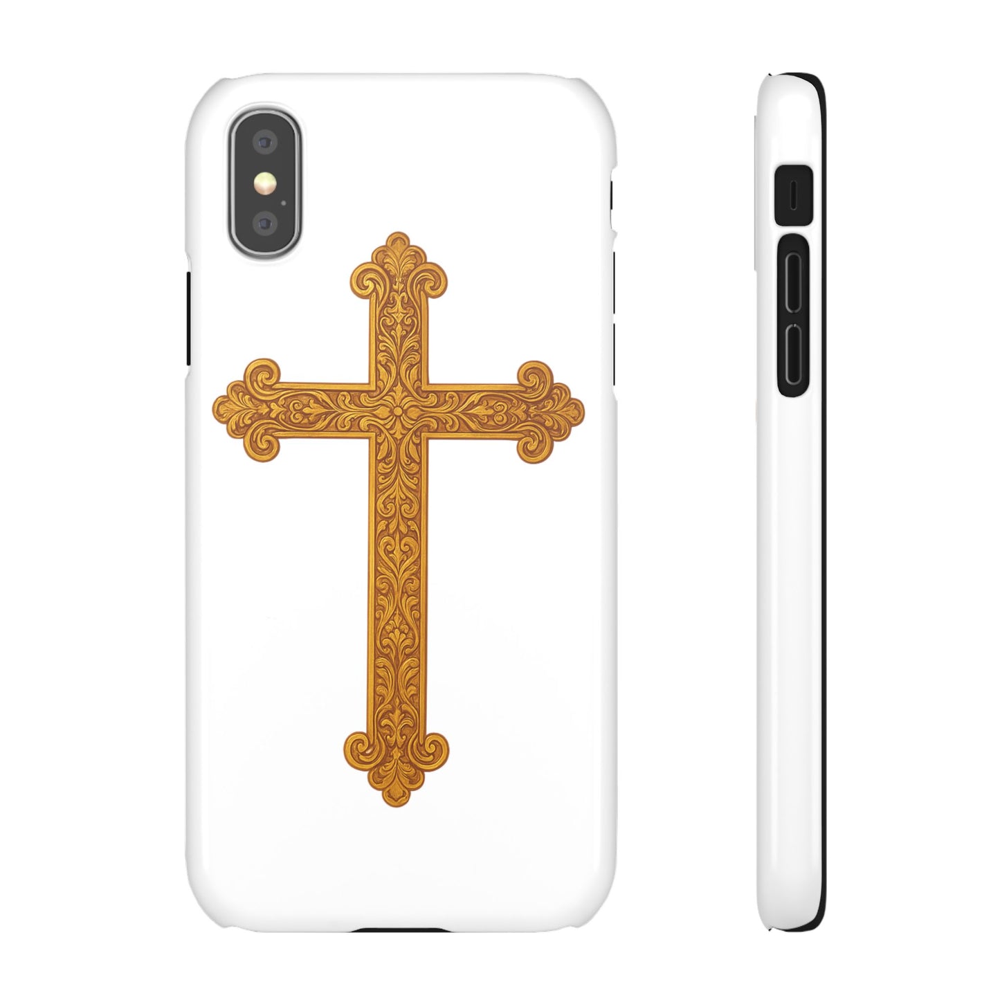 White iPhone Snap Case – Gold Cross Design