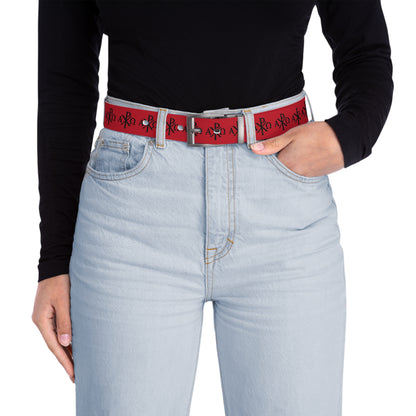 Eternal Order Belt in Red – Black Chi Rho with Alpha & Omega