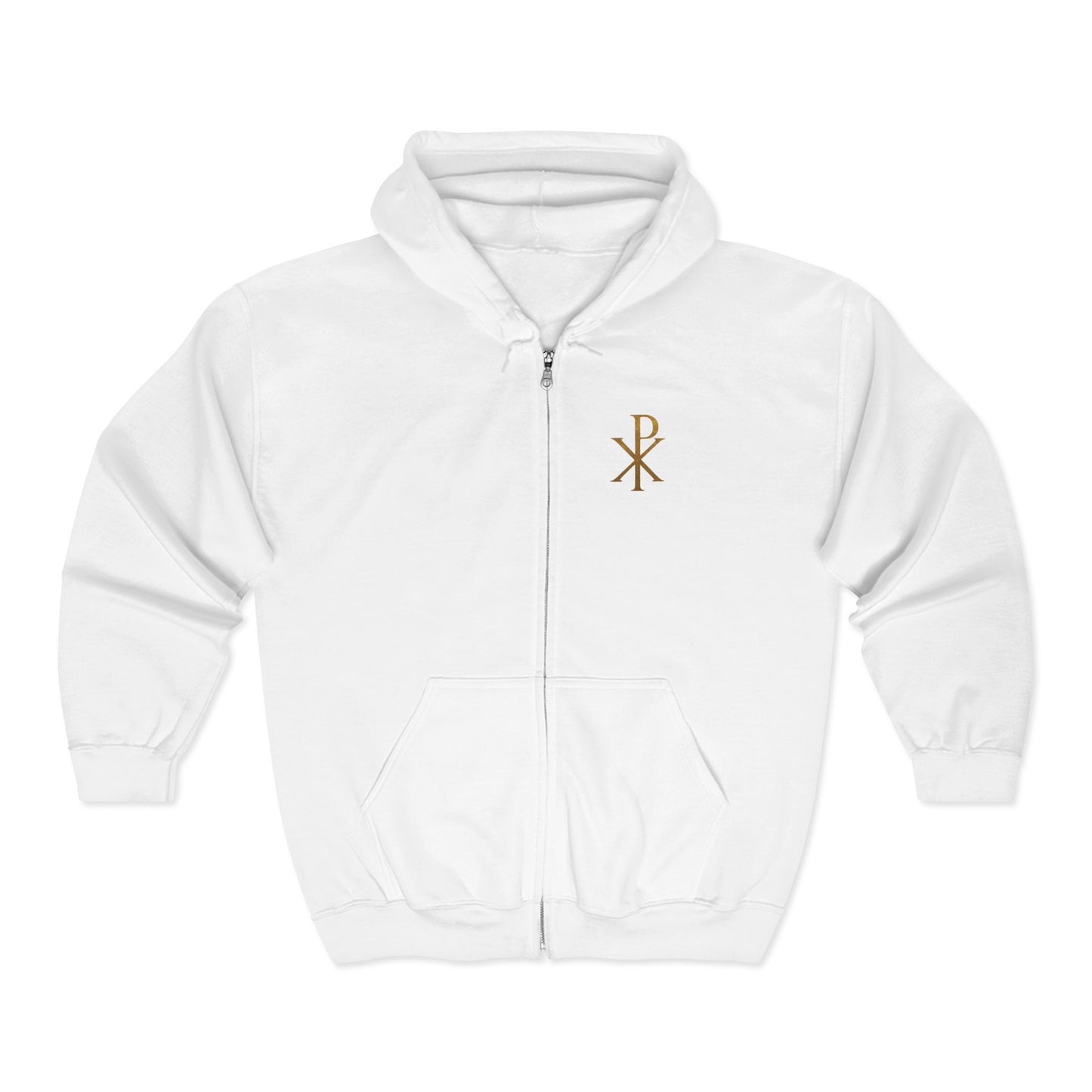 Radiant Faith Women's Zip-Up Hoodie with Gold Chi Rho Design