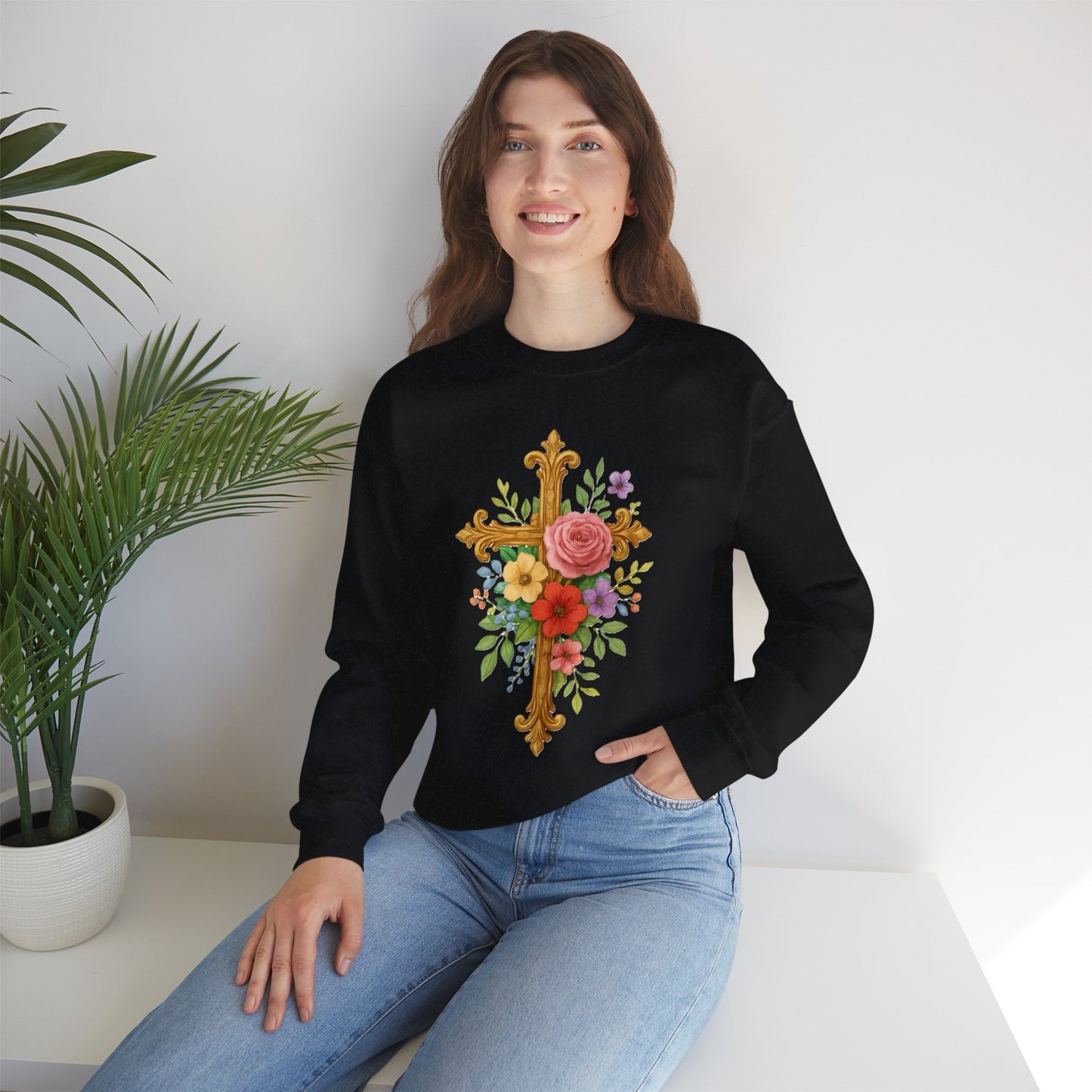 Floral Cross Women’s Sweatshirt – Grace in Full Bloom