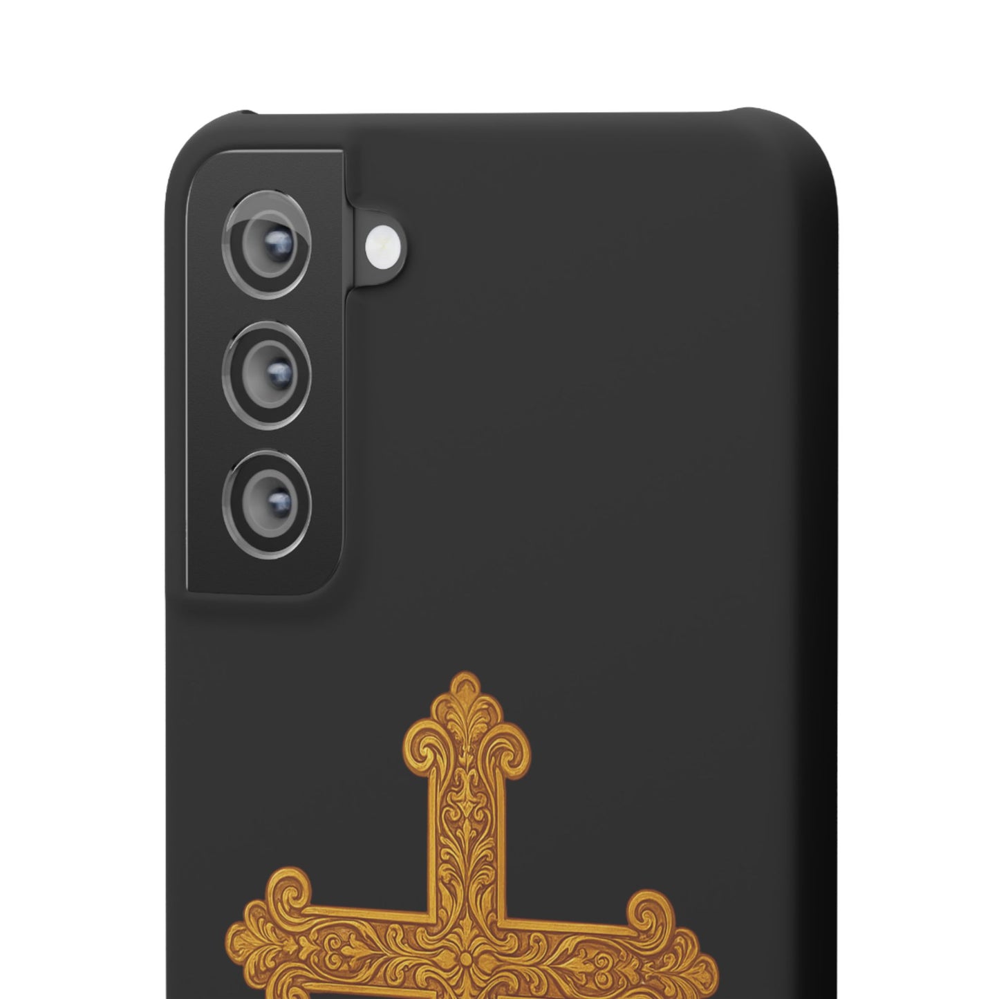 Black Samsung Snap Case – Gold Cross Design