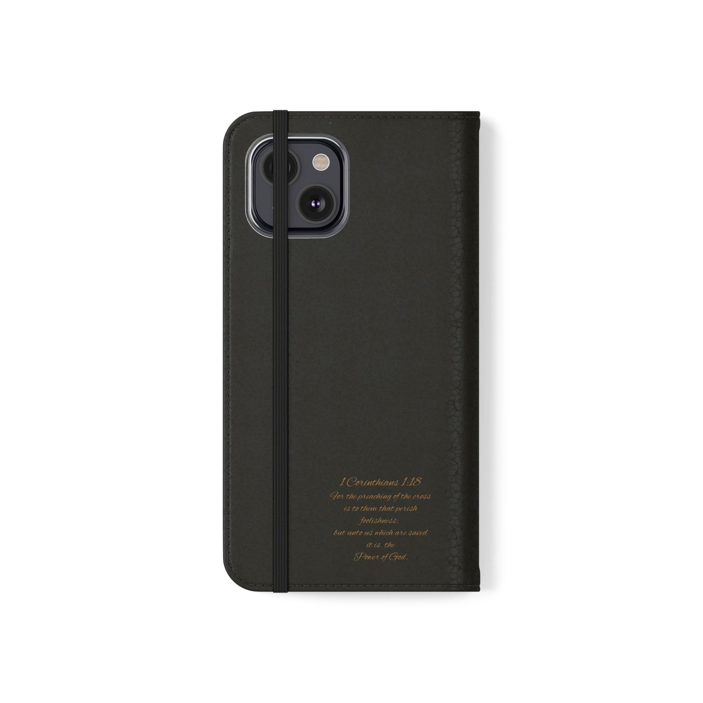 Black with Gold Cross & 1 Corinthians 1:18 - iPhone Flip/Wallet Phone Case