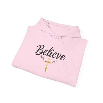 Believe - Women's Christian Hoodie with Golden Cross
