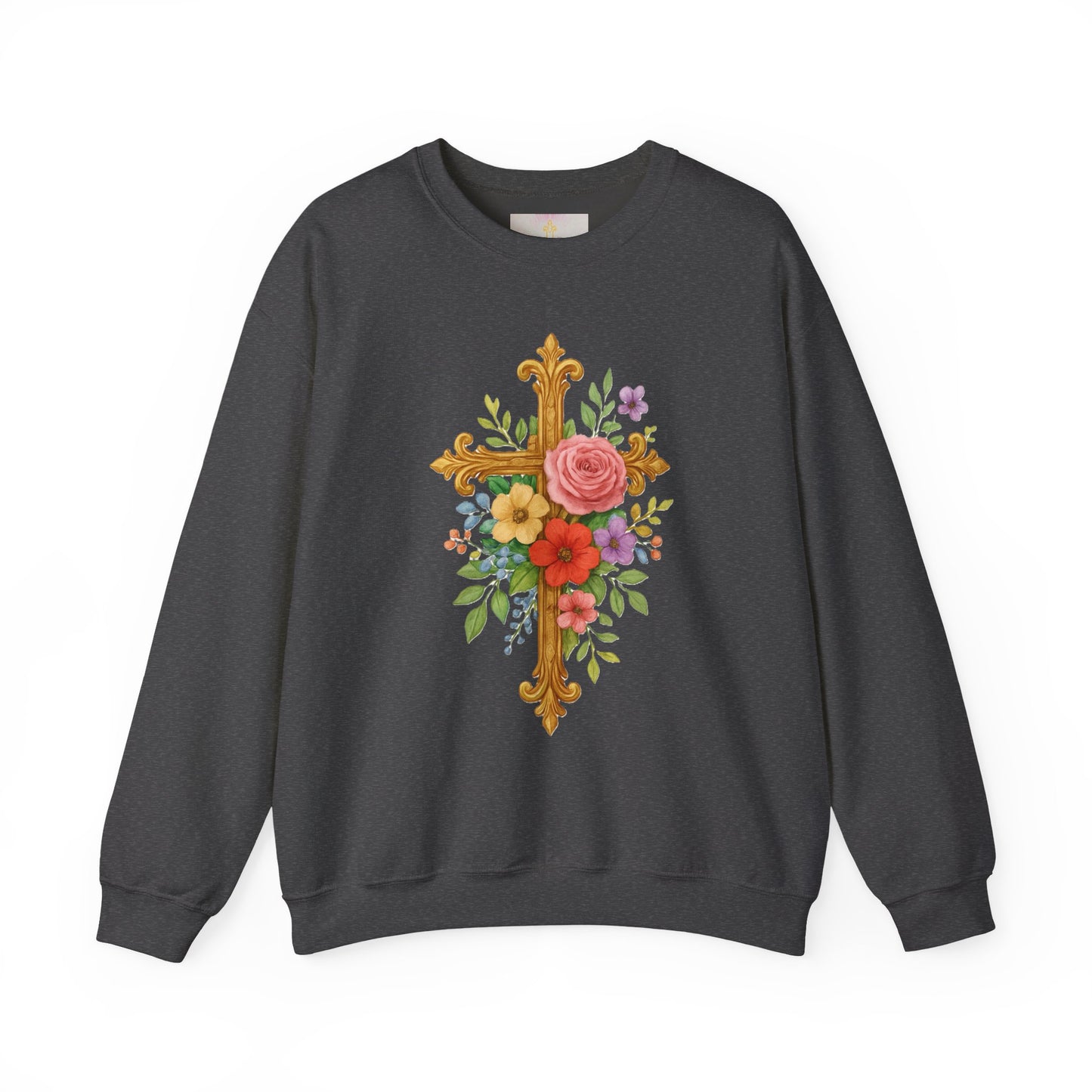 Golden Floral Cross Women’s Sweatshirt – Grace in Full Bloom