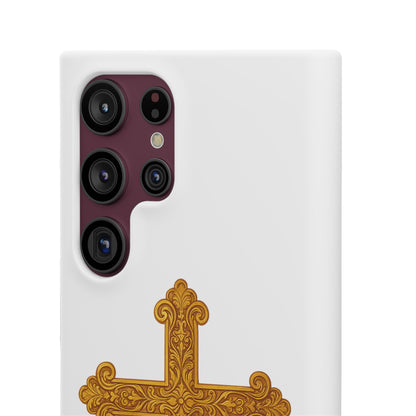 White Samsung Snap Case – Gold Cross Design