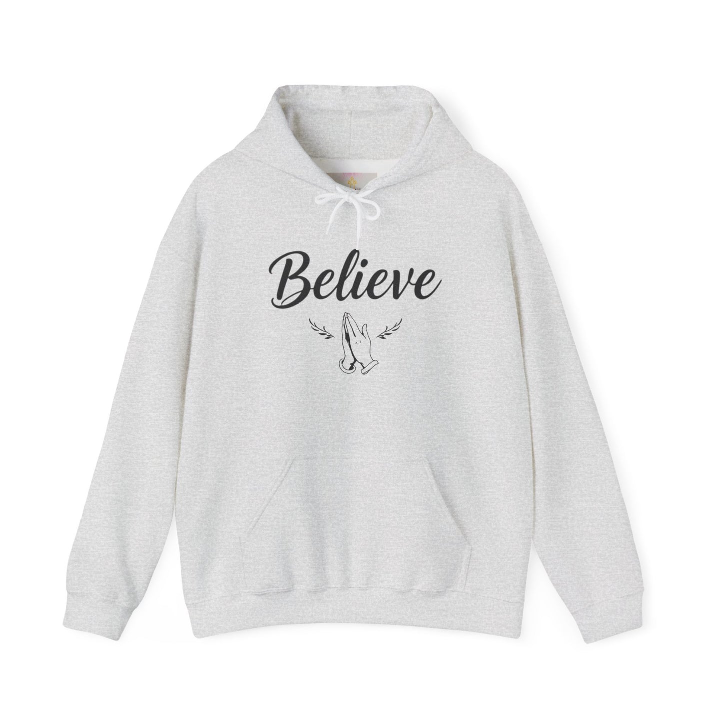 Women’s Believe Christian Hoodie – Praying Hands & Romans 10:9