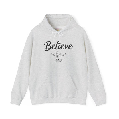Women’s Believe Christian Hoodie – Praying Hands & Romans 10:9
