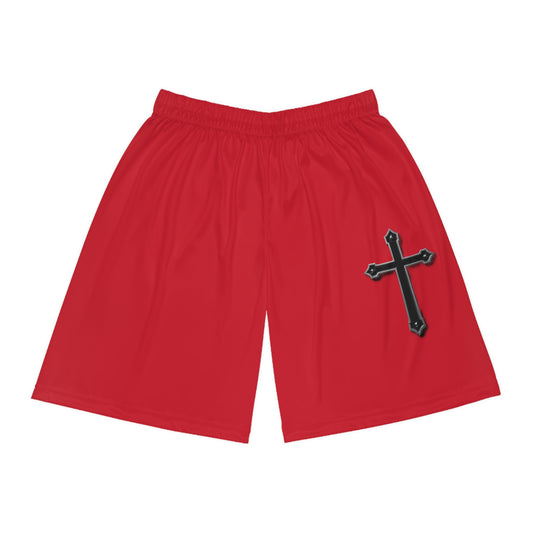 Men’s Black Cross Basketball Shorts in Red – Faith-Inspired Performance & Comfort