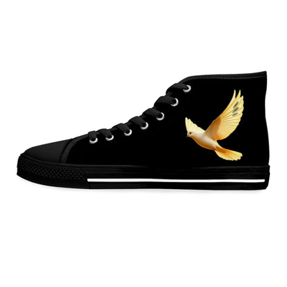 Rise in Grace – Women’s High-Top Canvas Sneakers in Black with Dove Design