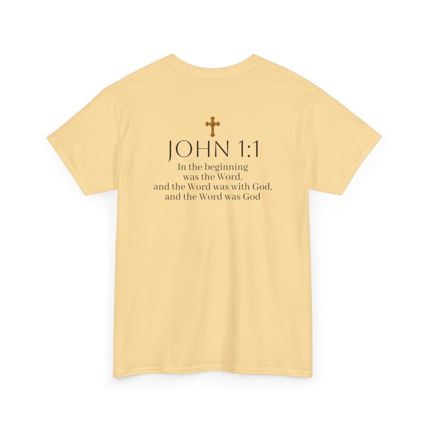 “The Word Eternal” – Men’s Christian Tee with Bold Dark Lettering (John 1:1)