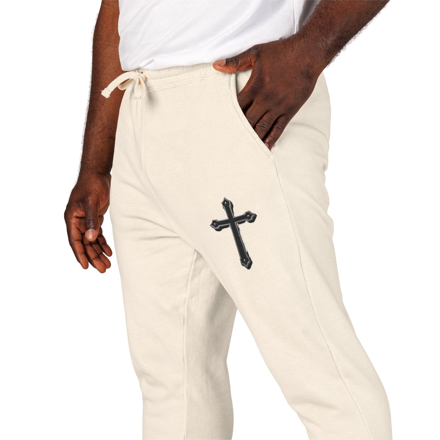 Men’s Black Cross Fleece Jogger Pants – Faith-Inspired Comfort & Everyday Style