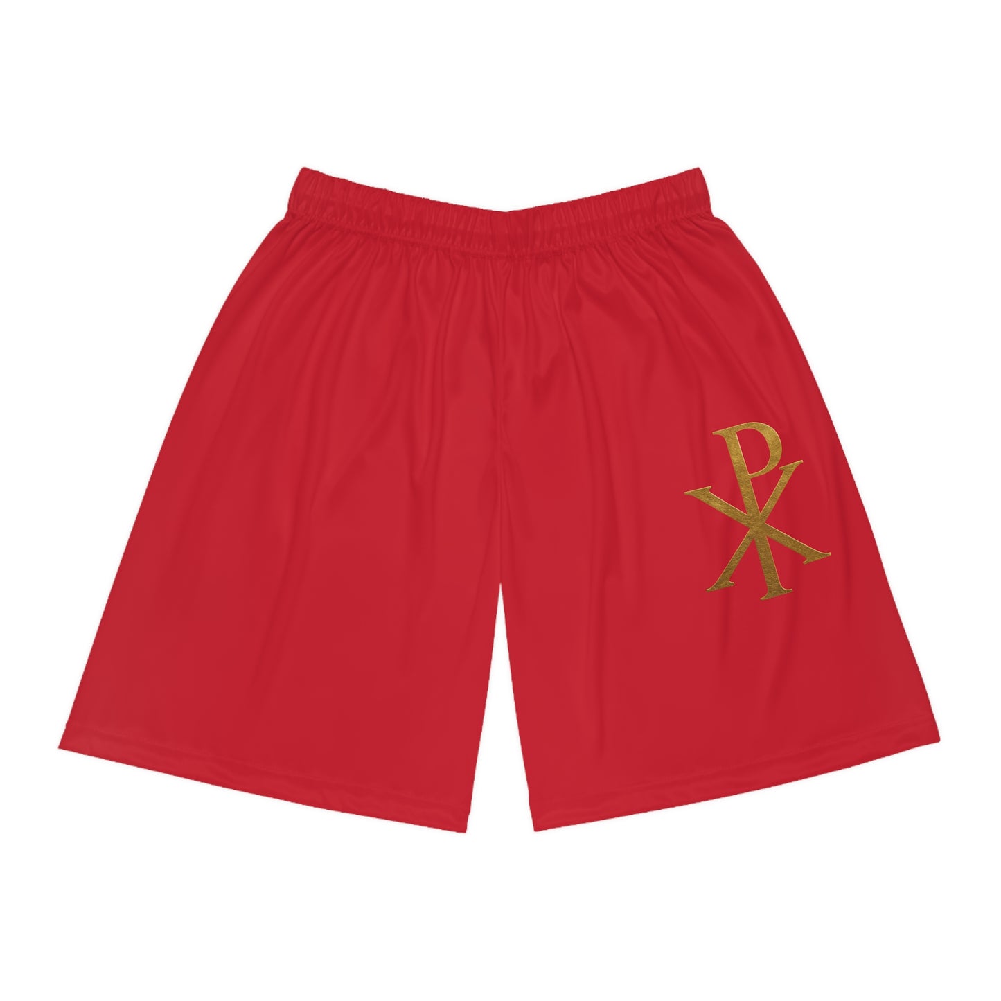 Men’s Chi Rho Basketball Shorts in Red – Faith-Inspired Performance & Comfort