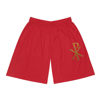 Men’s Chi Rho Basketball Shorts in Red – Faith-Inspired Performance & Comfort