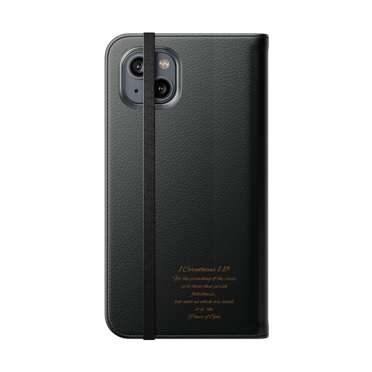 Black with Gold Cross & 1 Corinthians 1:18 - iPhone Flip/Wallet Phone Case