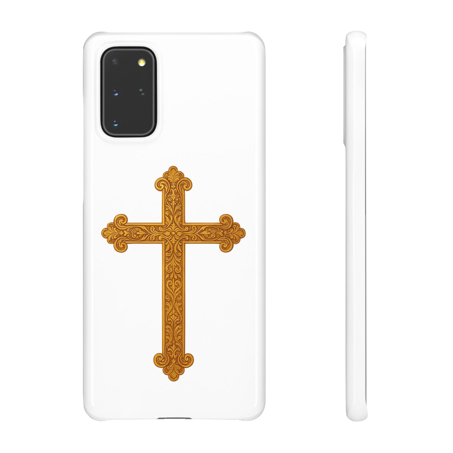 White Samsung Snap Case – Gold Cross Design