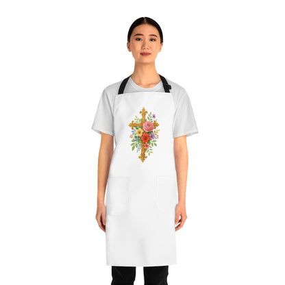Floral Cross Christian Kitchen Apron – Faith & Beauty in Every Meal
