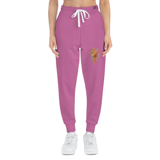Blooming Faith Women's Jogging Pants in Pink with Floral Cross Design
