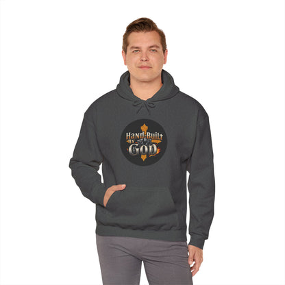 Hand Built by God Men’s Christian Hoodie – Cross & Engine Design