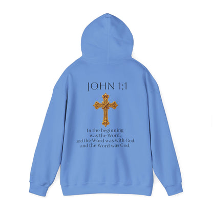 “The Word Eternal” – Women’s Christian Hoodie with Bold Dark Lettering (John 1:1)