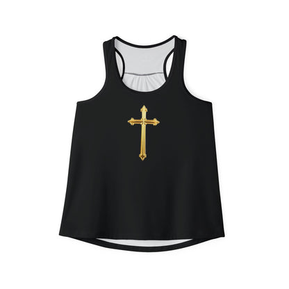 Gold Cross Women’s Christian Tank Top in Black – Symbol of Eternal Victory