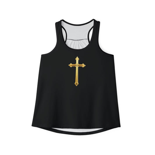 Gold Cross Women’s Christian Tank Top in Black – Symbol of Eternal Victory
