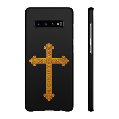 Black Samsung Snap Case – Gold Cross Design