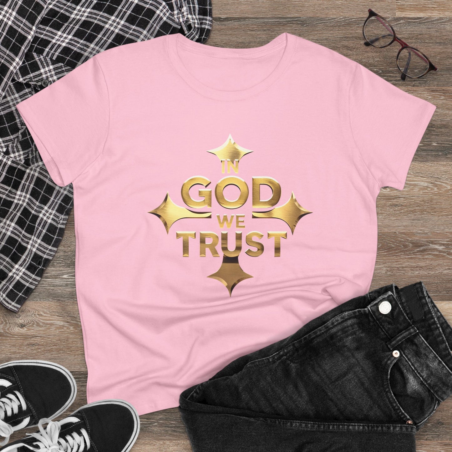 Grace & Glory – Women’s “In God We Trust” Cross Tee